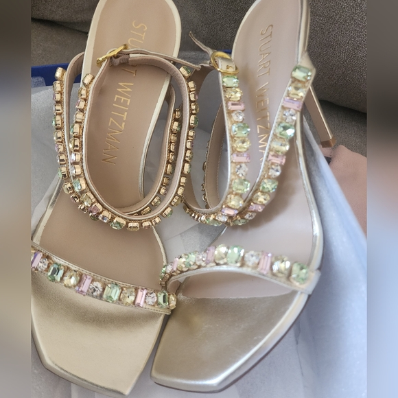 Stuart Weitzman Jaide 100 Gem Sandal 10 40.5 metallic - Picture 1 of 10